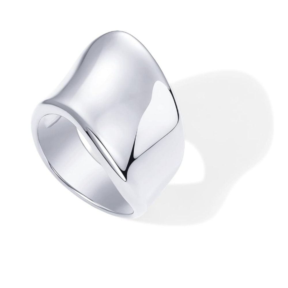 14K White Gold Plated Chunky Statement Stainless Steel Hypoallergenic Wide Ring